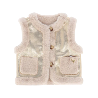 Angels Face Cher Metallic Fur Gilet Gold