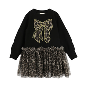 Angels Face Meisjes Jurk Juniper Sweatdress Leopard Tulle Bow Zwart