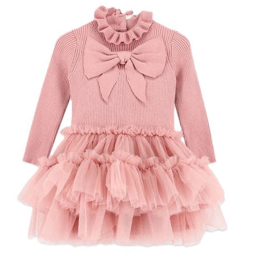 Angel's face Bliss Baby Knitted and Tulle Dress Tea Rose