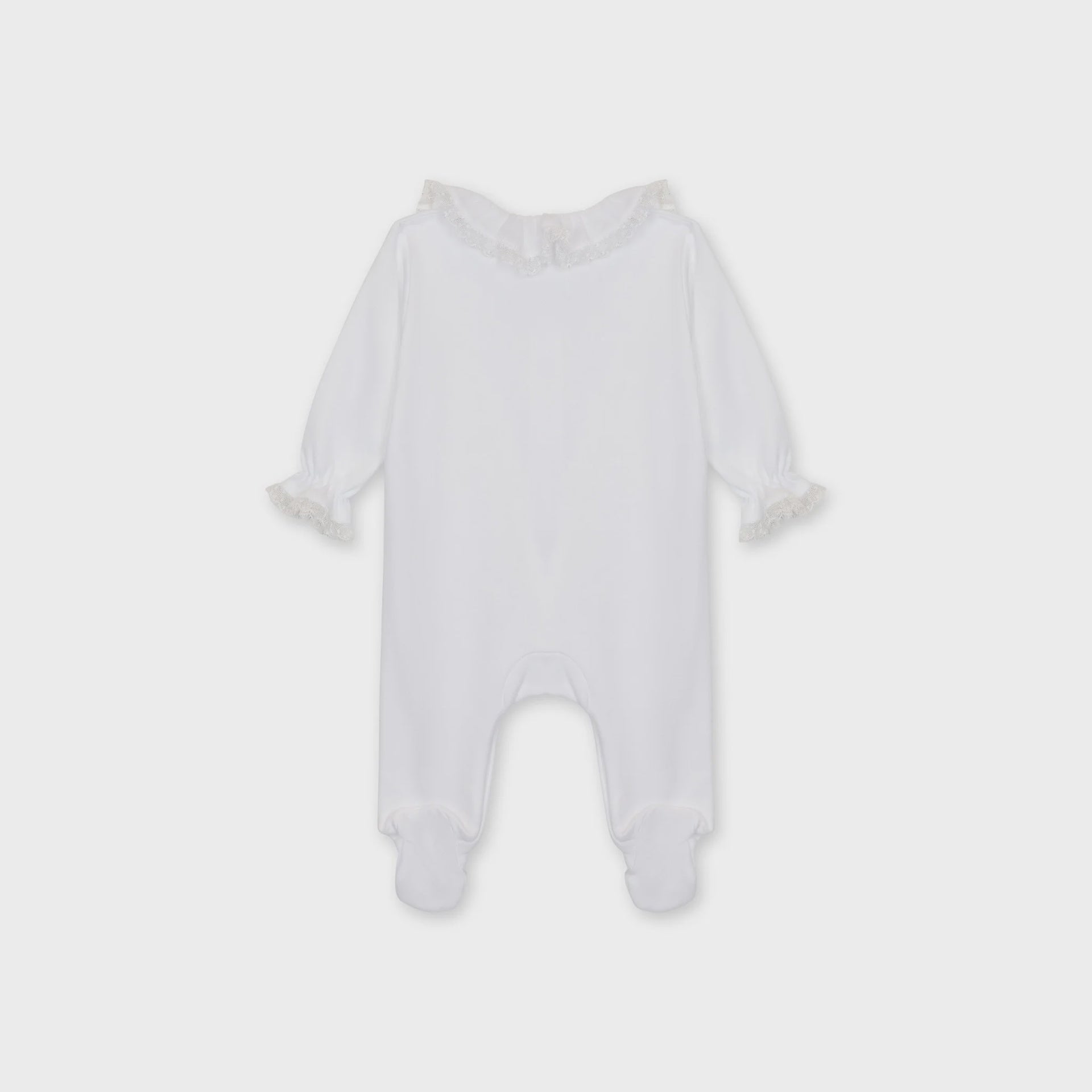 Baby Gi meisjes boxpakje wit kant boord knoopjes