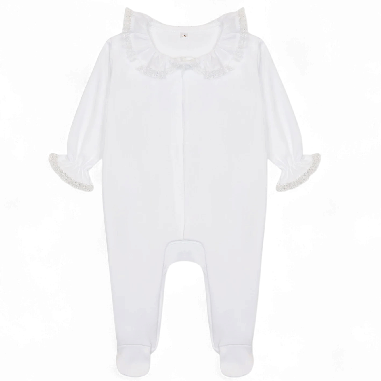 Baby Gi meisjes boxpakje wit kant boord knoopjes