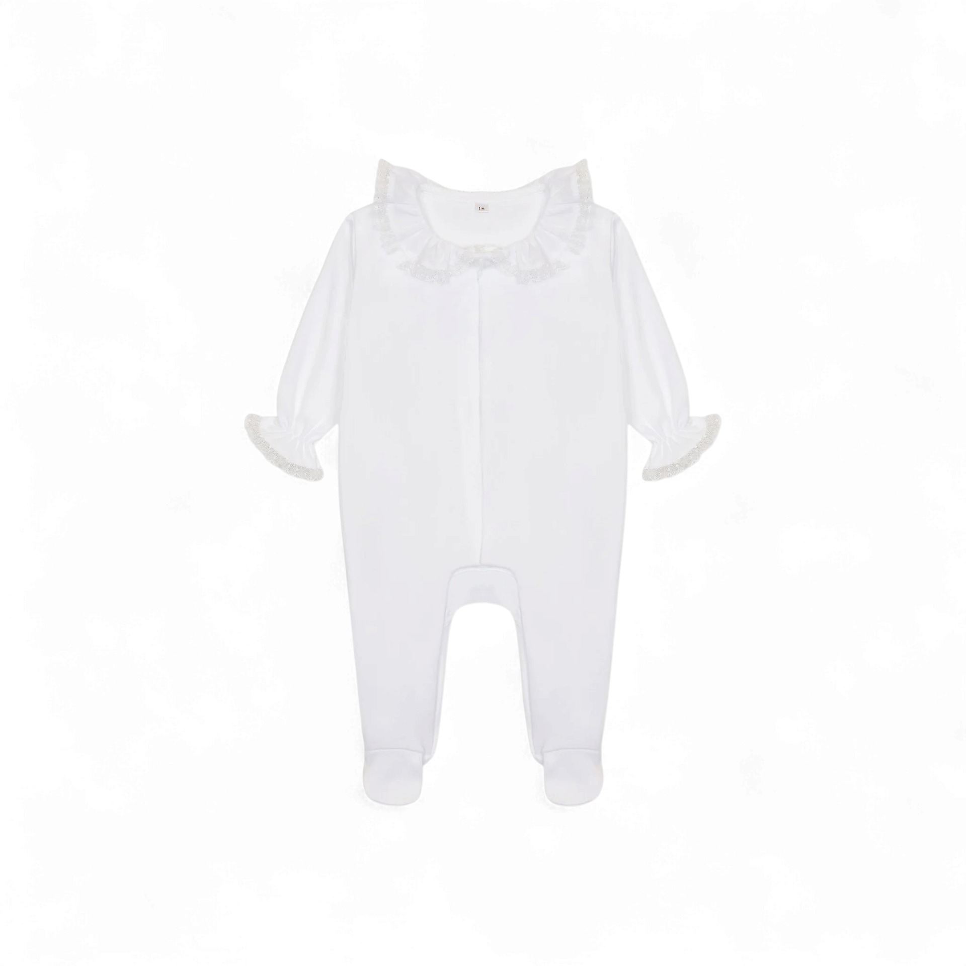 Baby Gi meisjes boxpakje wit kant boord knoopjes