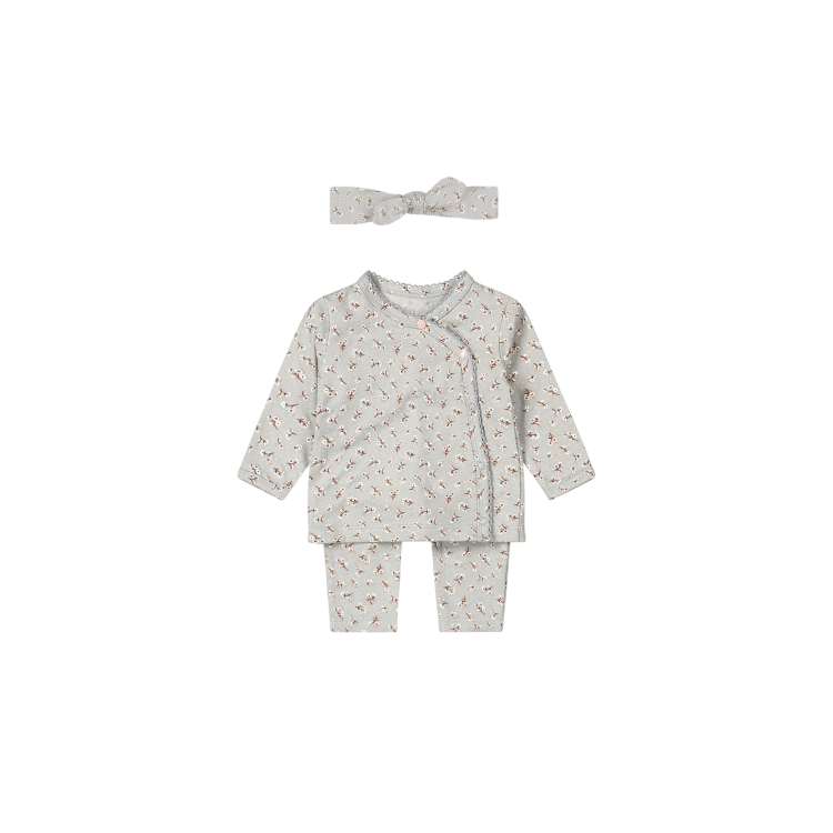 Dirkje 2 pce babysuit + headband organic cotton Faded Blue