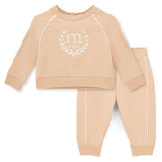 Mitch & Son Mini Boys Beige Crewneck Tracksuit with Crest