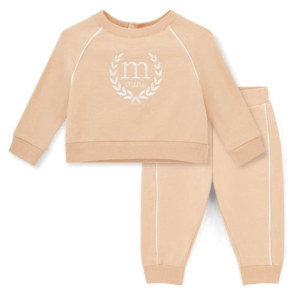 Mitch & Son Mini Boys Beige Crewneck Tracksuit with Crest