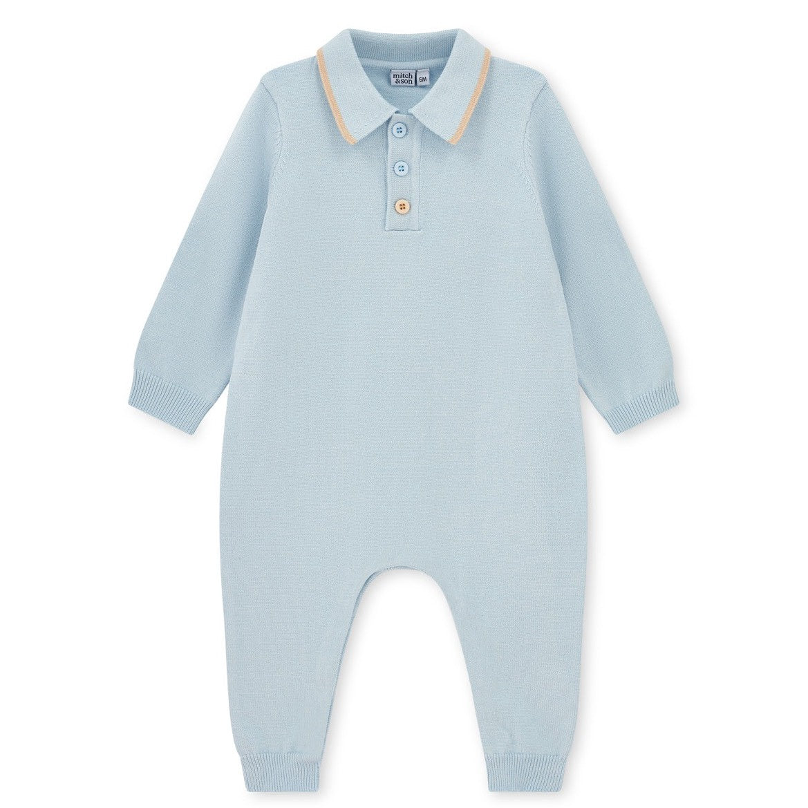 Mitch & Son Mini Boys Blue Knitted Polo Romper with Logo