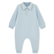 Mitch & Son Mini Boys Blue Knitted Polo Romper with Logo