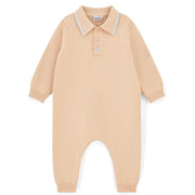 Mitch & Son Mini Boys Beige Knitted Polo Romper with Logo