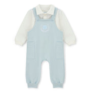 Mitch & Son Mini Boys Blue Dungarees with Logo on Front & Matching White Collared Top