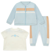 Mitch & Son Mini Boys Blue/Beige Zipped Tracksuit with Matching White Logo T-Shirt