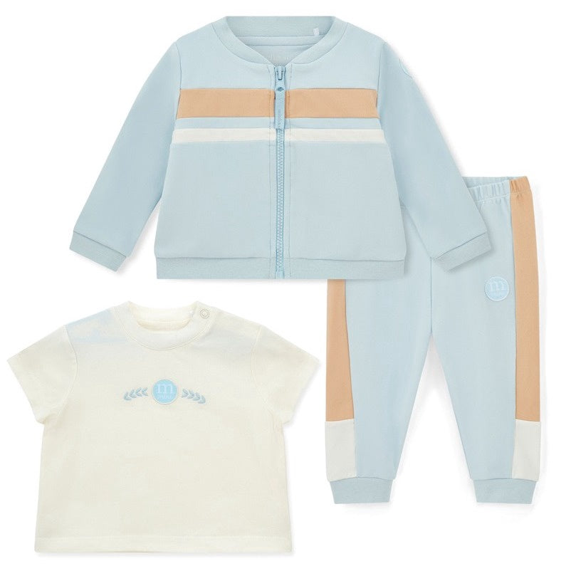 Mitch & Son Mini Boys Blue/Beige Zipped Tracksuit with Matching White Logo T-Shirt