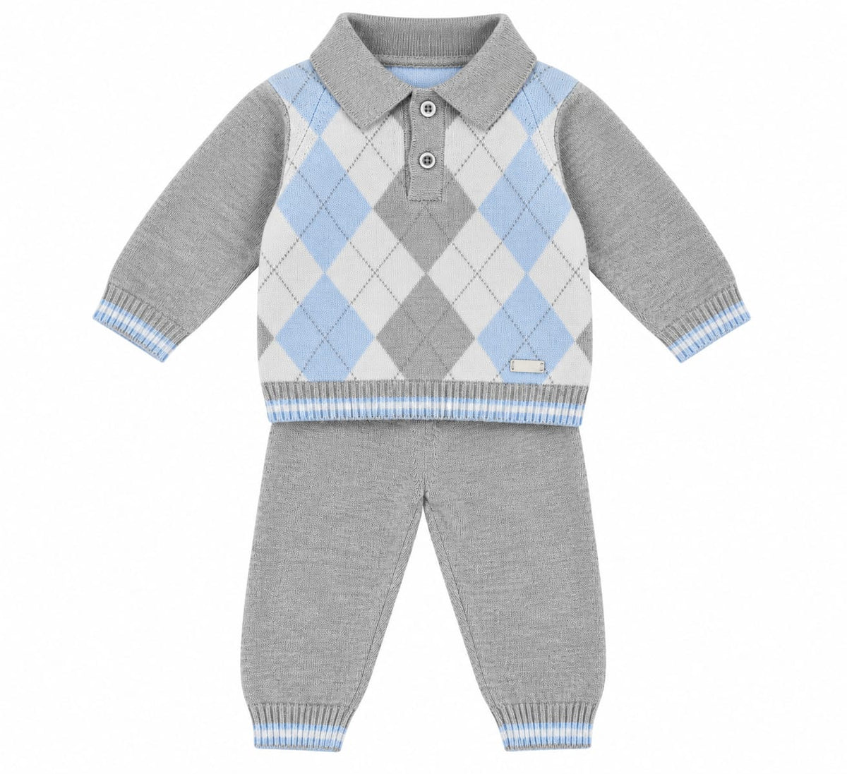 Blues Baby Boys Grey Knitted Argyle 2 Piece Set