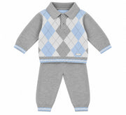 Blues Baby Boys Grey Knitted Argyle 2 Piece Set