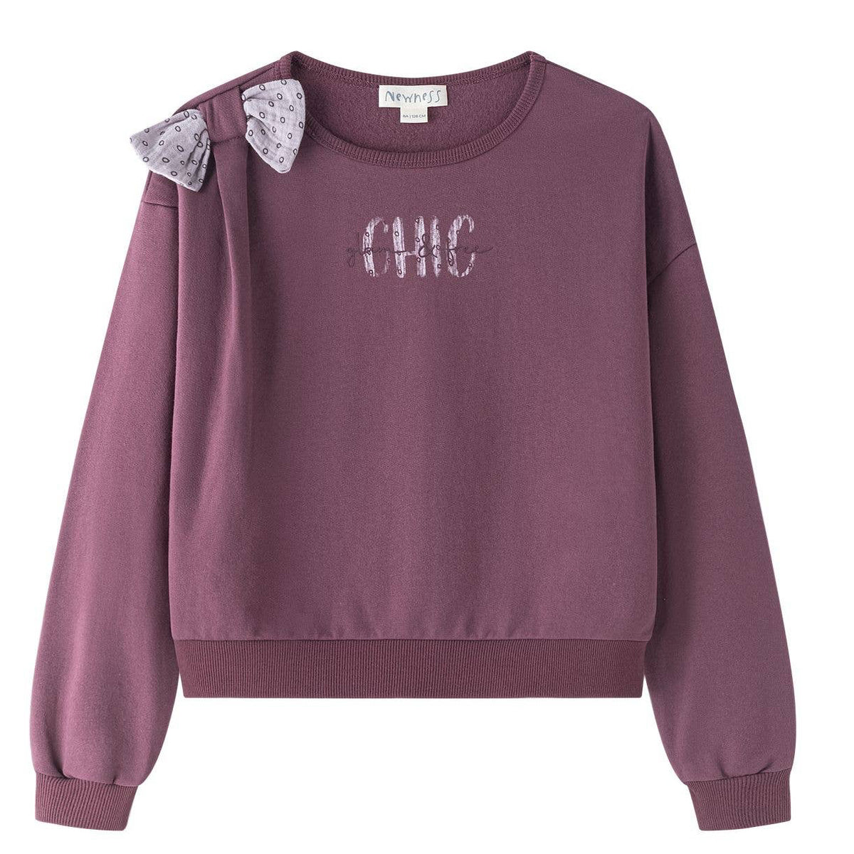 Newness Meisjes fleece sweater met tekst en strik
