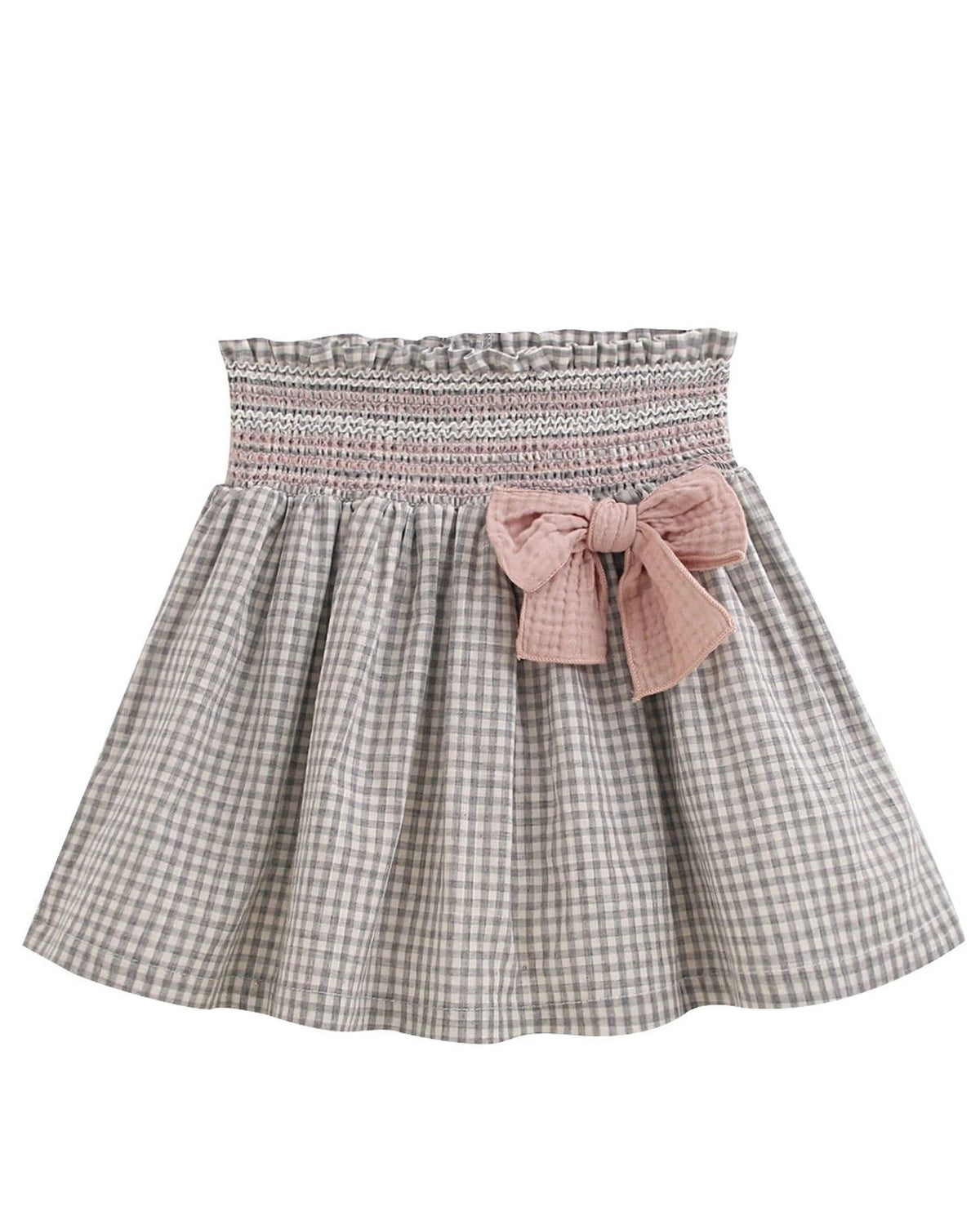 Geruite rok, elastische taille en strik