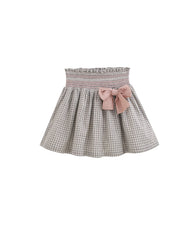Geruite rok, elastische taille en strik