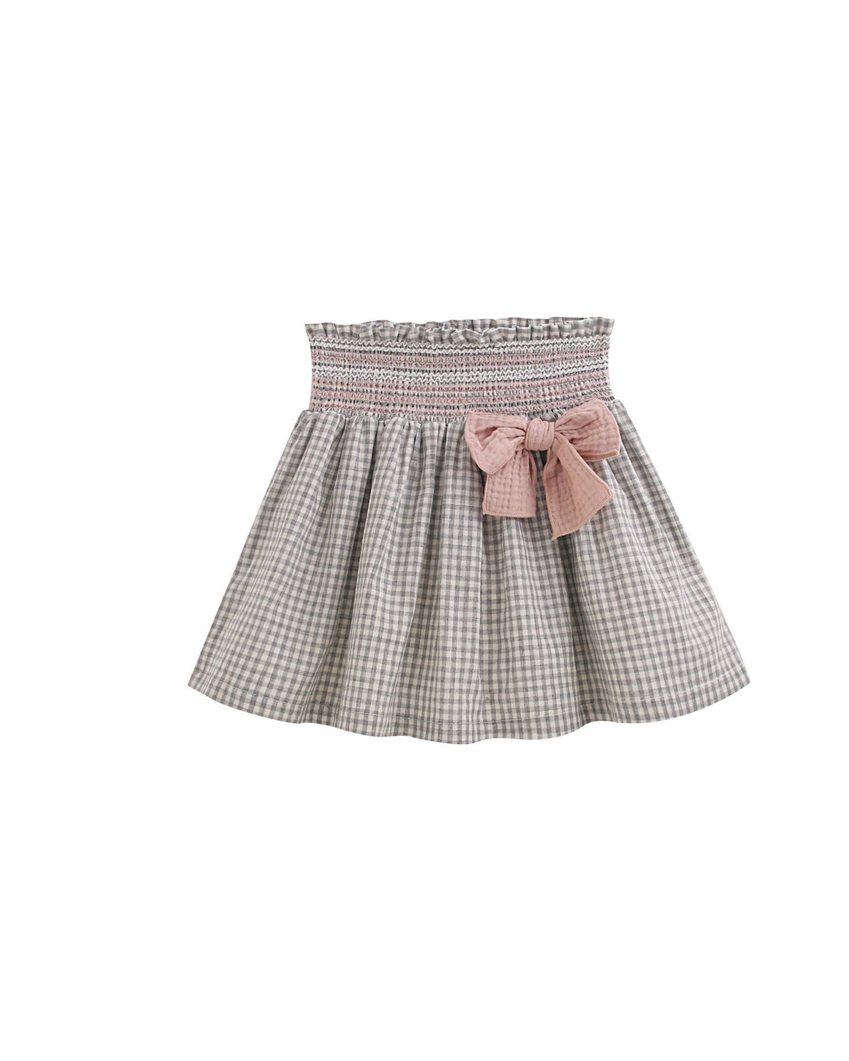 Geruite rok, elastische taille en strik