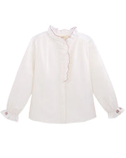 Blouse à manches longues, col froncé et boutons