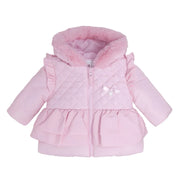 Blues Baby Girls quilted jacket with frill peplum and faux fur hood