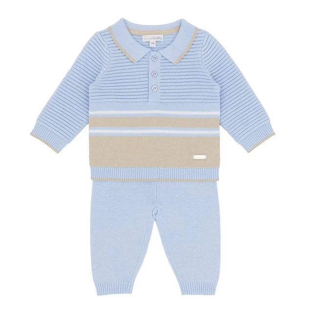 Blues Baby Boys Blue Knitted Polo Set