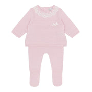 Blues Baby Girls Pink Knitted Top and Legging Set With Feet