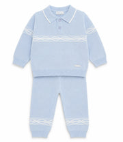 Blues Baby Boys Blue Knitted Polo Set