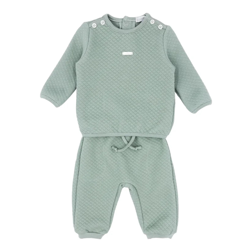 Ensemble de jogging 2 pièces en jacquard à losanges sauge pour garçon
