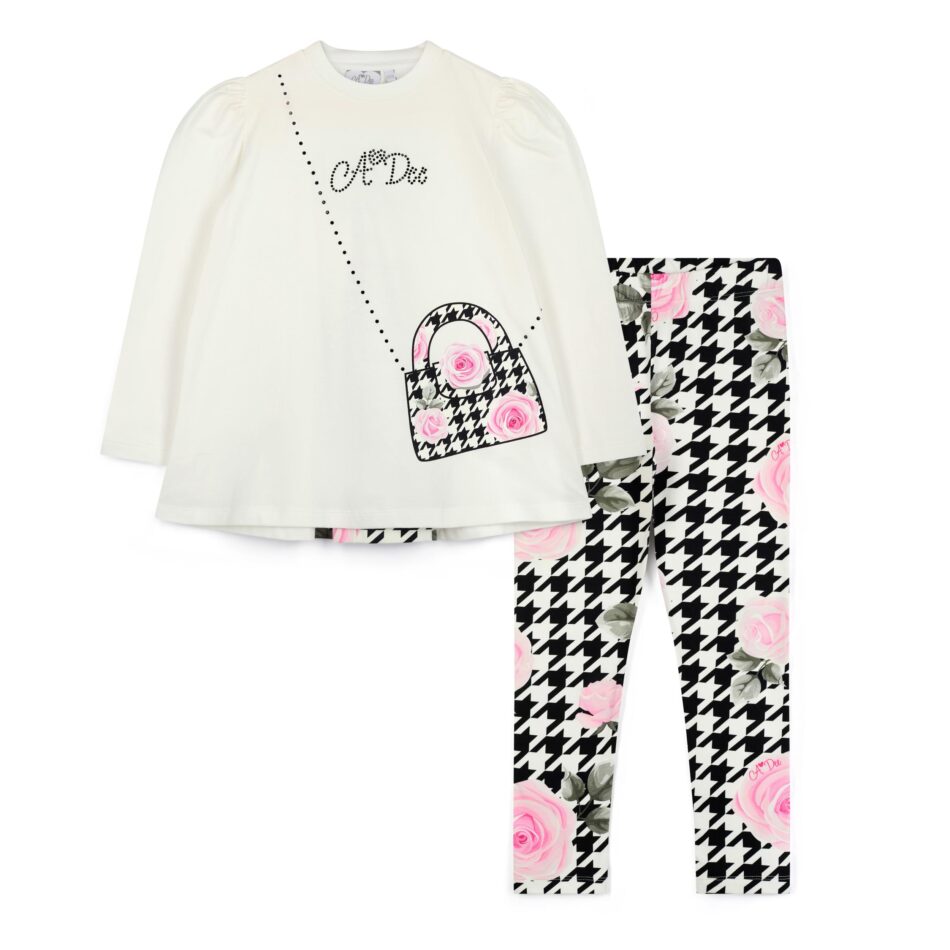 A’dee Leggings-Set mit Hahnentritt-Print - Schneeweiß