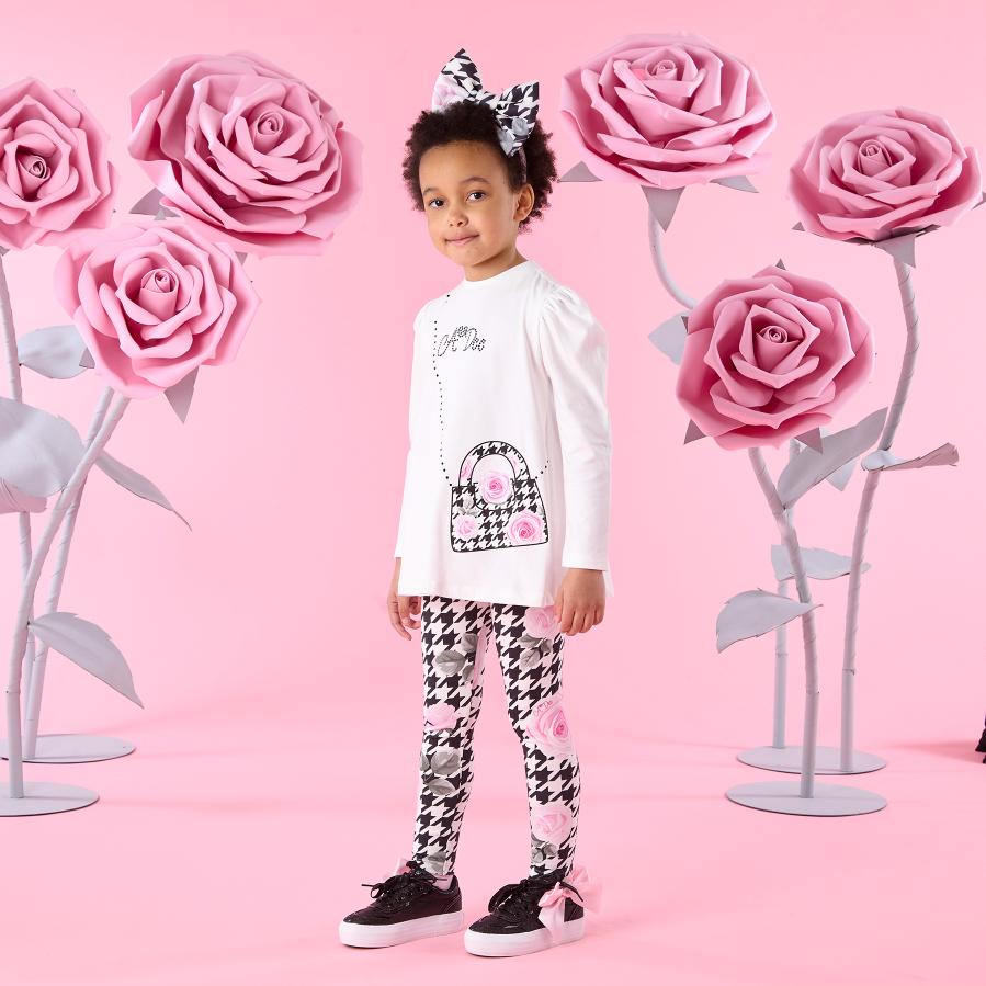 A’dee Leggings-Set mit Hahnentritt-Print - Schneeweiß
