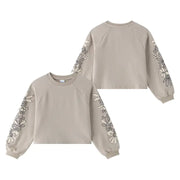 Sweatshirt pour fille à manches raglan avec des fleurs brodées en chenille