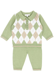 Blues Baby Boys Green Knitted Argyle 2 Piece Set