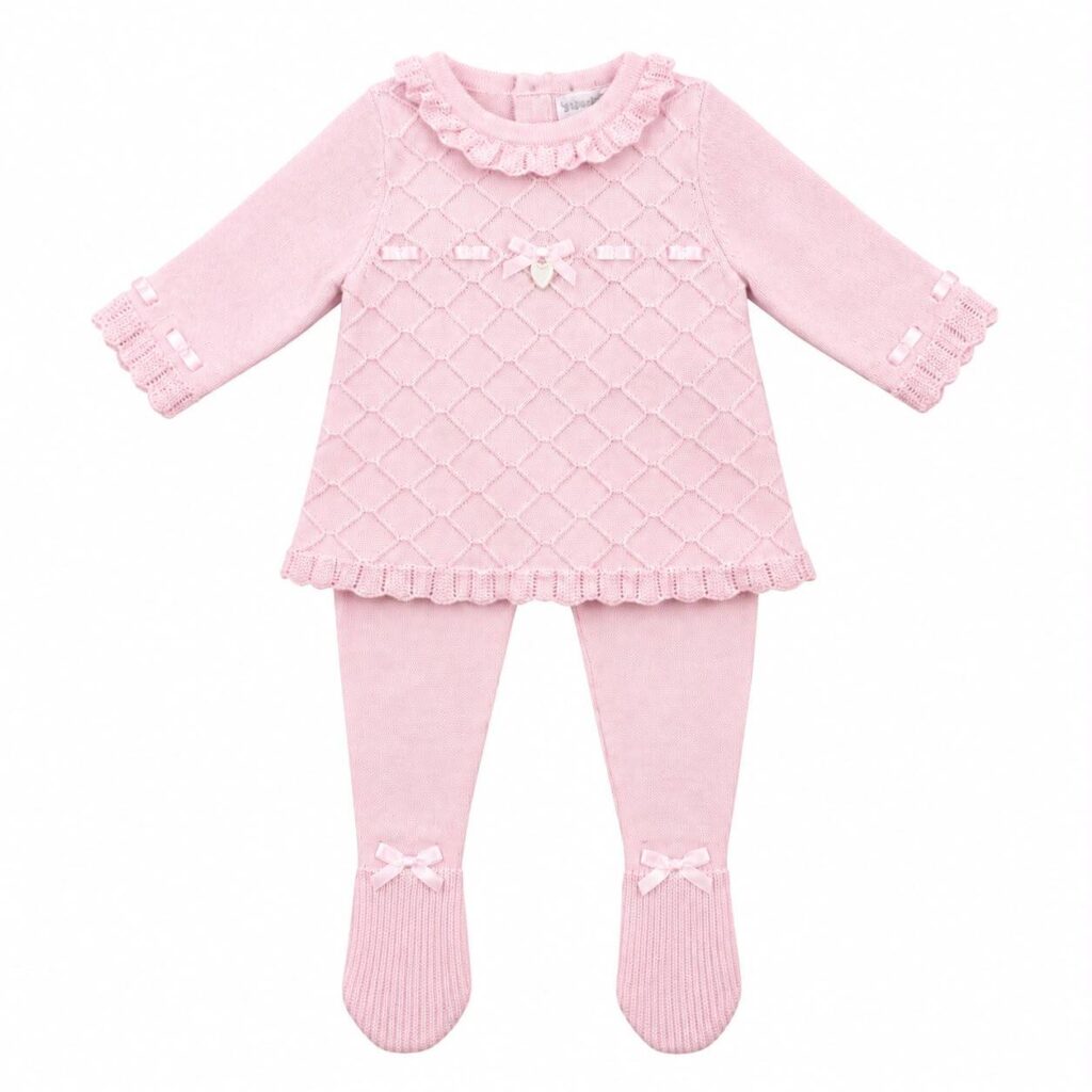 Blues Baby Girls Pink Knitted 2 Piece Set With Feet