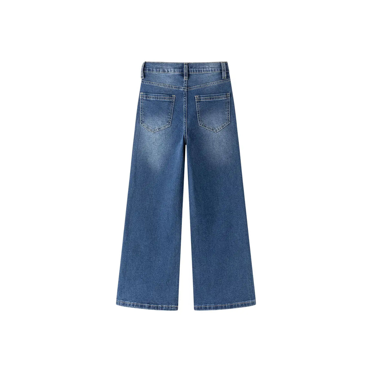 meisjes wijdvallende jeans, mediumgewassen, vervaagde voorkant met stuts