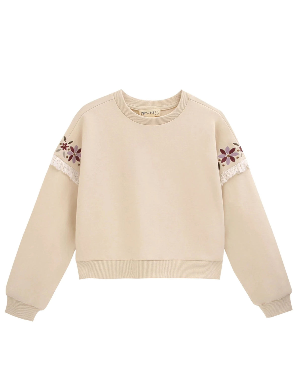 Fleece trui bloemen op de schouders meisje