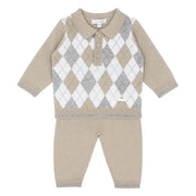 Blues Baby Boys Beige Knitted Argyle 2 Piece Set