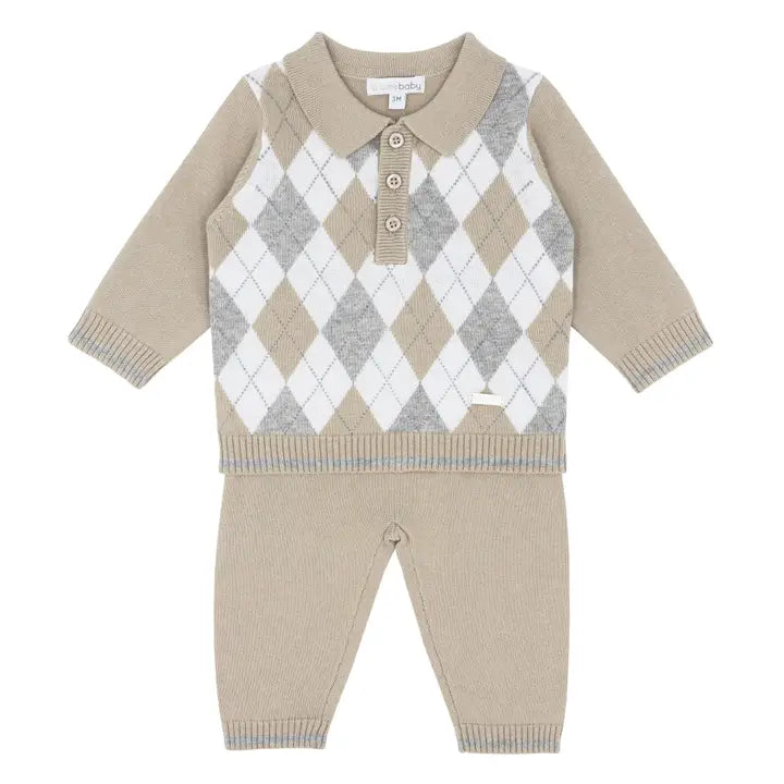 Ensemble deux pièces beige à motif argyle en maille pour bébé garçon Blues