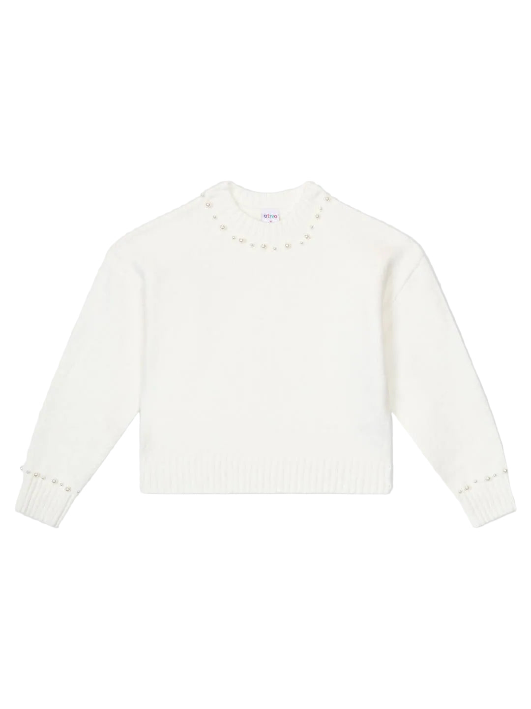 Meisjes tricot trui parels wit