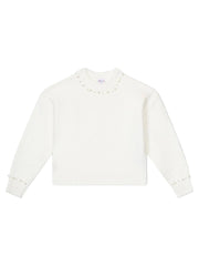 Pull en maille pour fille, blanc à perles